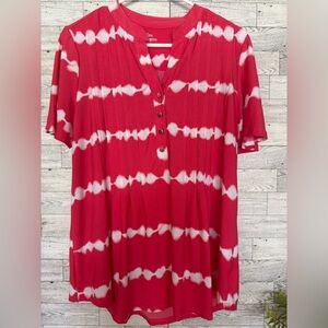 Kim Rogers bright pink and white tie-dye style blouse-size small